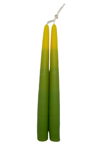 Pair of beeswax dipped yellow and green candles
