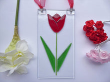 Load image into Gallery viewer, Eva Glass Design red tulip fused glass suncatcher