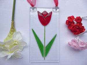 Eva Glass Design red tulip fused glass suncatcher