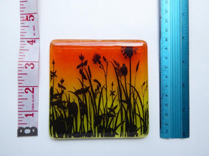 Eva Glass Design Orange and yellow flower meadow fused glass coaster (EGD  CBF)