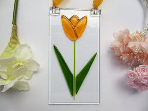 Eva Glass Design yellow tulip fused glass sun catcher