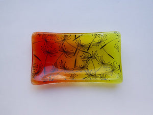 Eva Glass Design Orange and yellow dandelion clocks fused glass soap dish