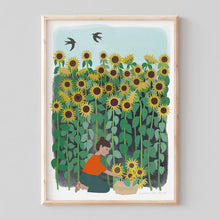 Load image into Gallery viewer, Stephanie Cole Design “Sunflower Picking” A4 print 