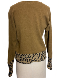 Nimpy Clothing Upcycled 100% cashmere faun and leopard jumper small (Nimpy)