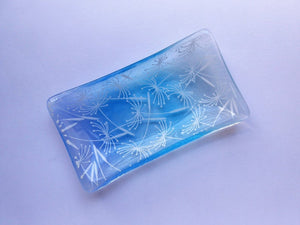 Eva Glass Design Blue and white dandelion clocks fused glass soap dish (EGD