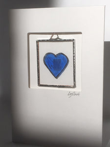 Liz Dart Stained Glass blue heart greetings card 