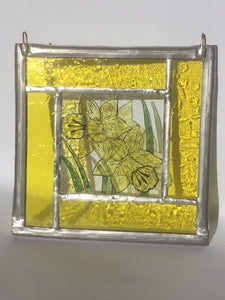 Liz Dart Stained Glass yellow daffodil panel Stroud